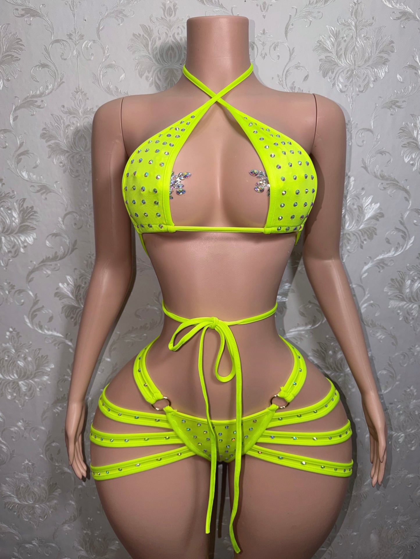 Electric Georgia Peach Fishnet 3 Piece Shorts Set Fits S-L