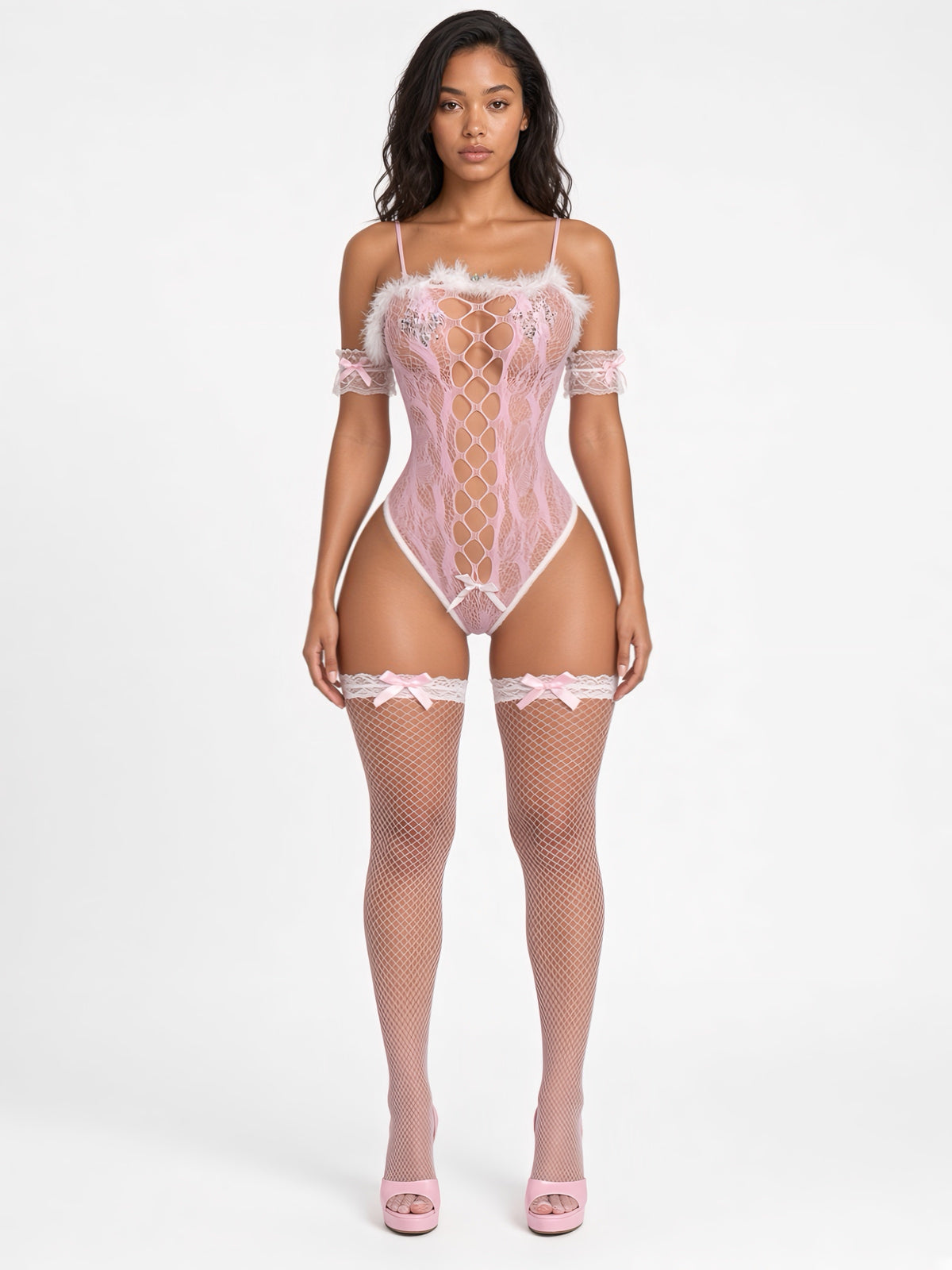 Hunnie Bunz Clasp Bodysuit Set Includes Stockings & Free Bunny Headband Fits XS-M