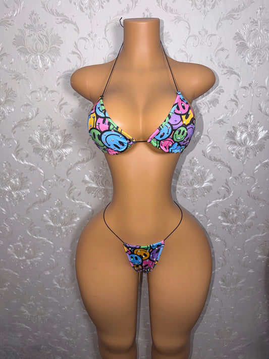 Fruity Pebbles Rhinestone Multicolor Emoticon Bikini