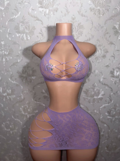 Syn 2 Piece Fishnet Skirt Set Fits XS-L