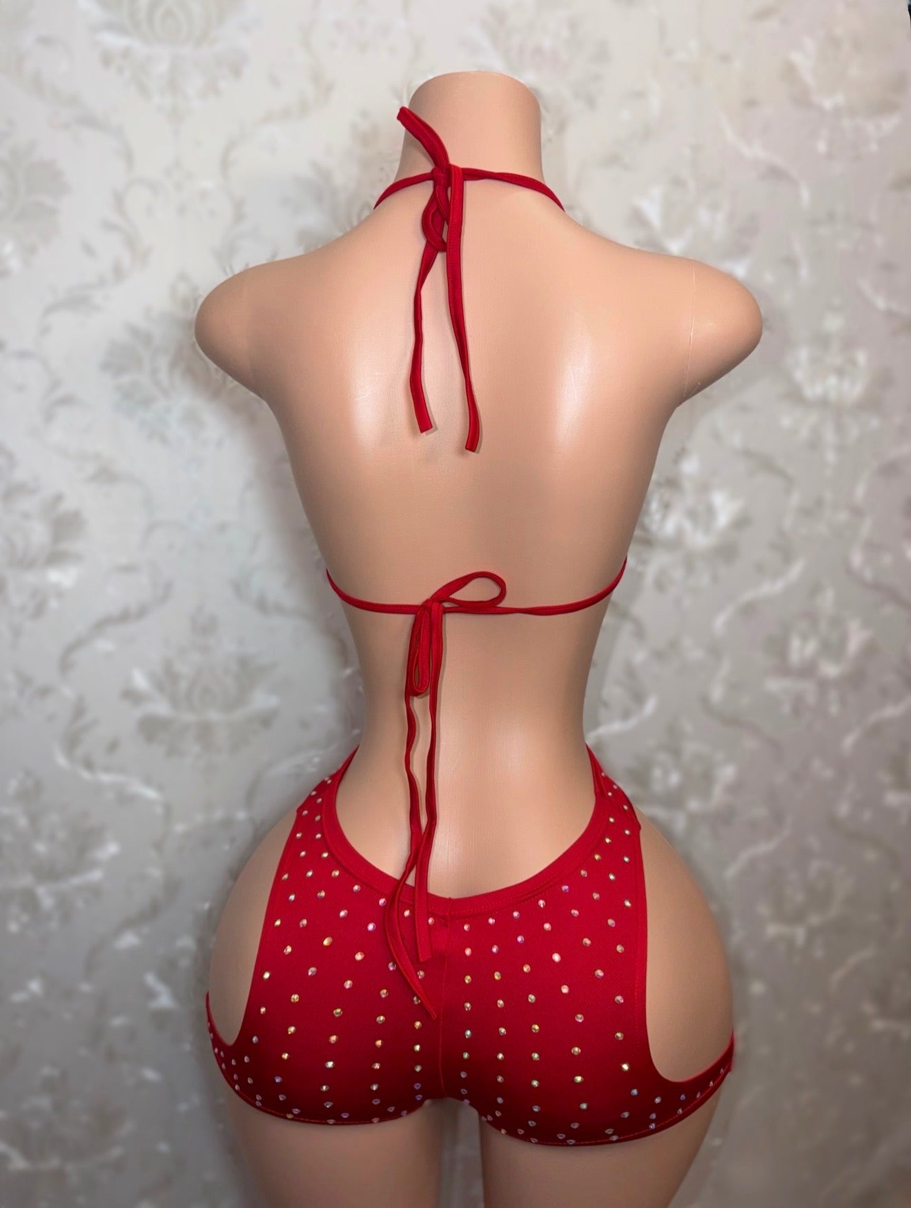 Nellie Deep Red Cut Out Shorts Set