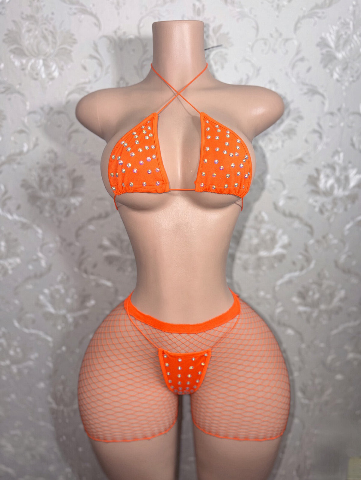 Martina 3 Piece Bikini and Fishnet Shorts Fits XS-L