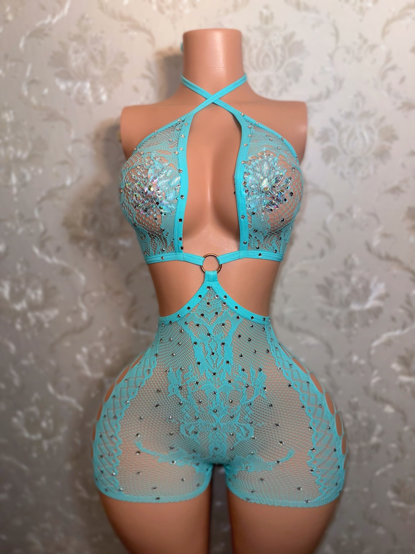 Splash Fishnet Lace Romper Fits XS-M