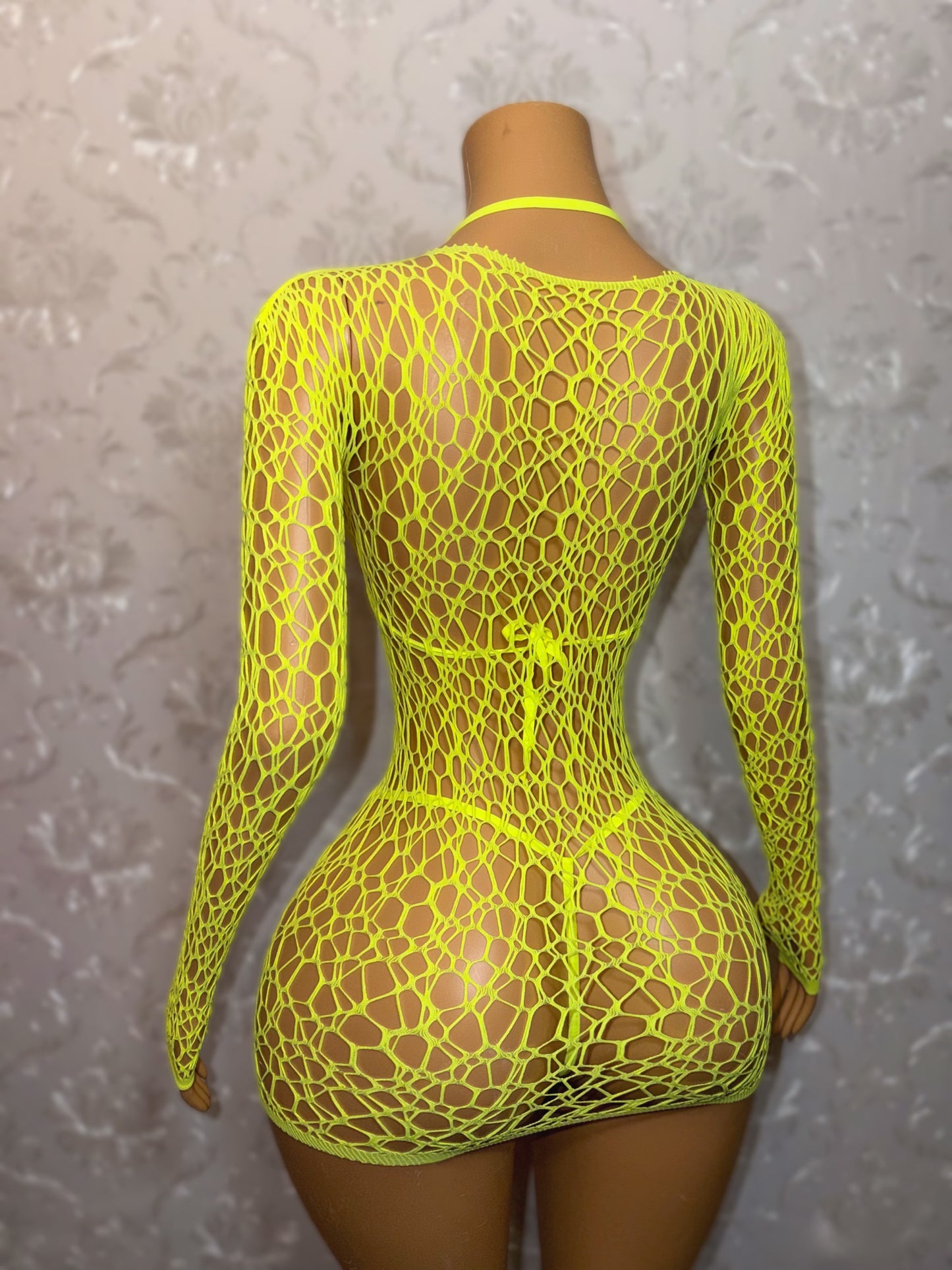 Electra 3 Piece Fishnet Dress and Bikini Set Fits XS-L