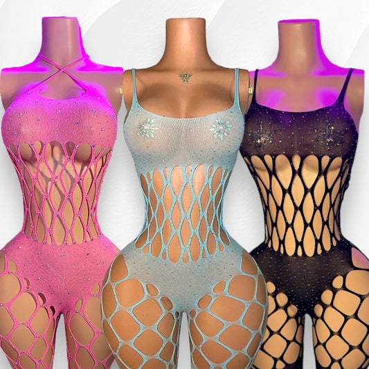 Winter — Bedazzled Fishnet Jumpsuit Fits XS-L