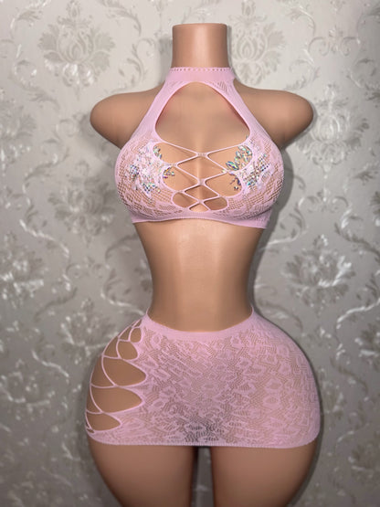 Syn 2 Piece Fishnet Skirt Set Fits XS-L