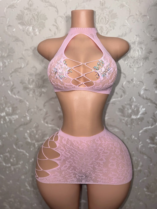 Syn 2 Piece Fishnet Skirt Set Fits XS-L
