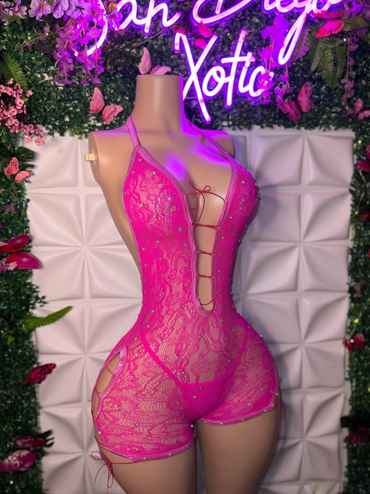 Dime Piece Lace Backless Romper with Thong Fits XS-L