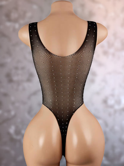 Rockstar Black Rhineston Fishnet Bodysuit One Size Fits All