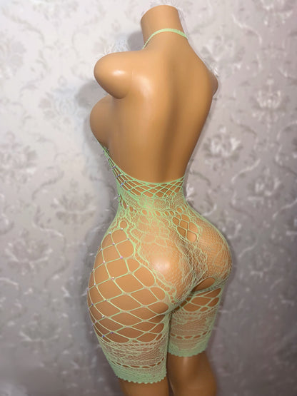 Britney Spearmint Mint Green 1 OF 1 Fishnet Romper Fits XS-L