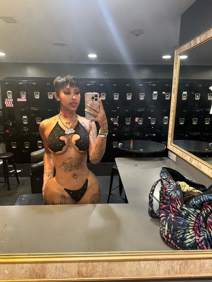 Jayda Clear Cord 3 Piece with Cutoff Fishnets