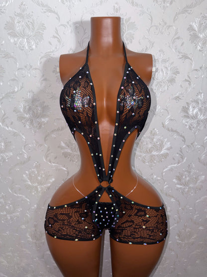 High Maintenance Rhinestone Bumpster Romper Set Fits S-M