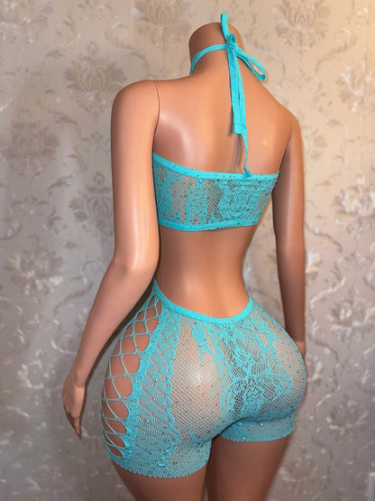 Splash Fishnet Lace Romper Fits Curvy M-XXL