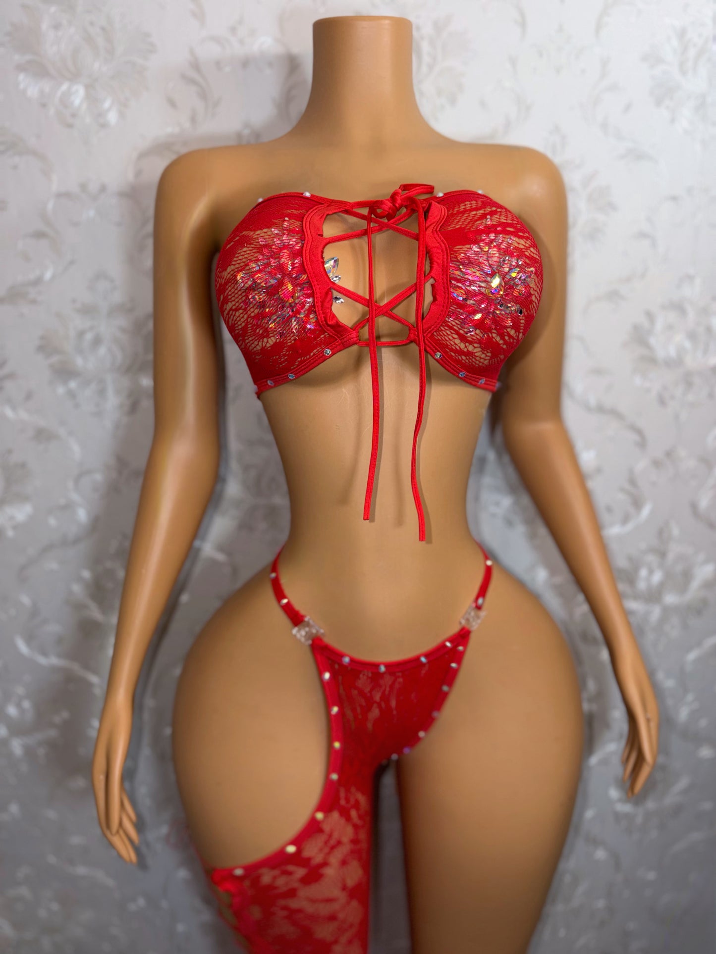 Highly Favored Asymmetrical Cut Out Fishnet Chaps Set Fits S-L