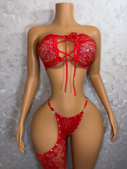 Highly Favored Asymmetrical Cut Out Fishnet Chaps Set Fits S-L