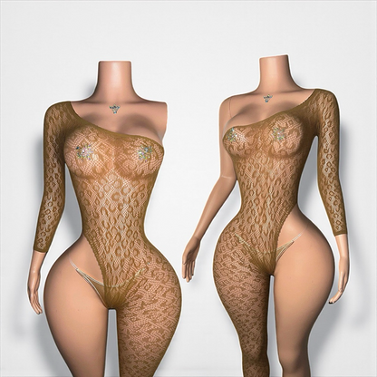 Bernice Cheetah Asymmetrical Fishnet Jumpsuit