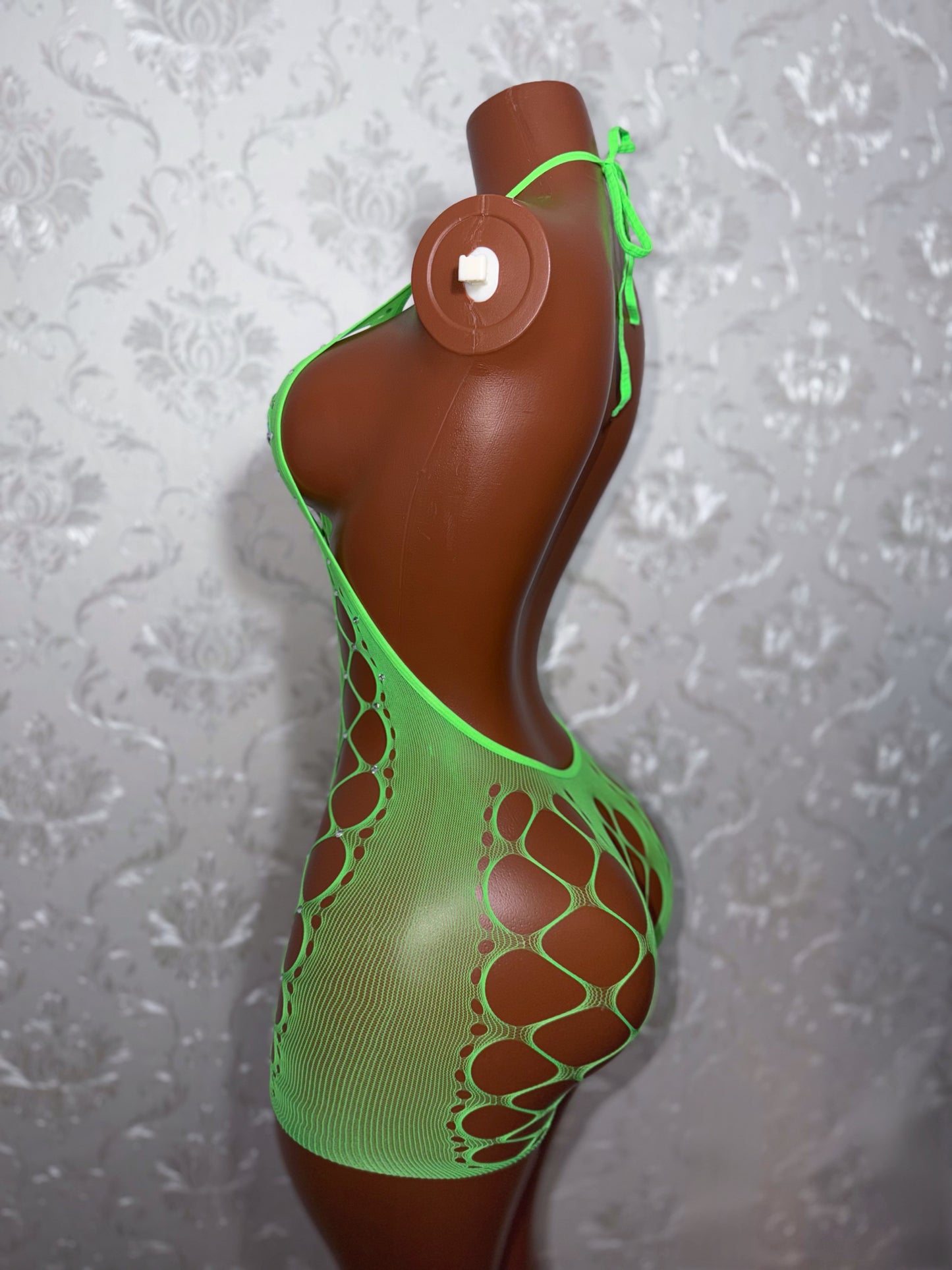 Giana Rhinestone Fishnet Romper Fits XS-L