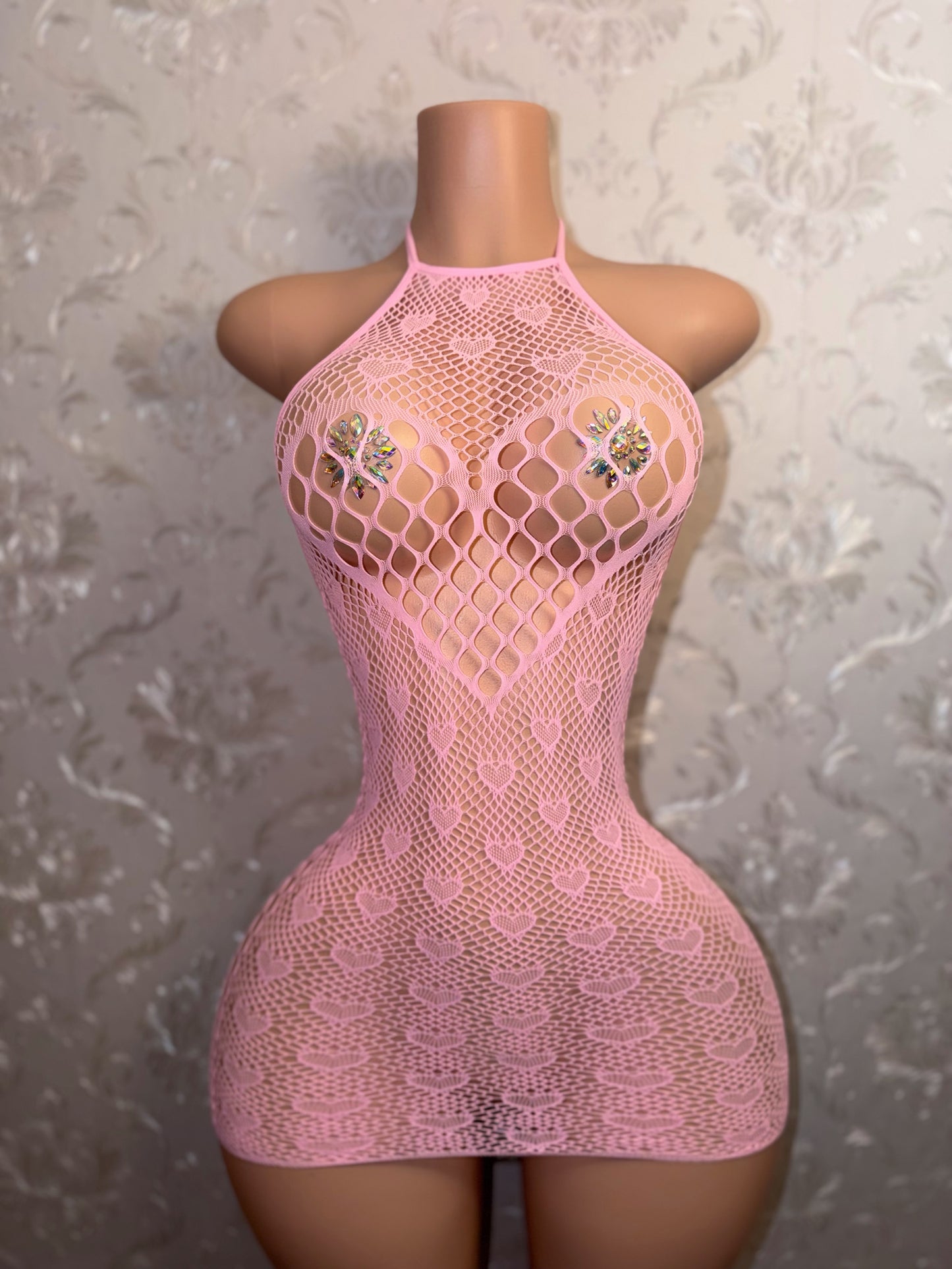Odette Baby Pink Fishnet Dress Fits XS-L