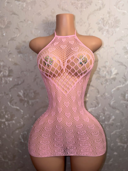 Odette Baby Pink Fishnet Dress Fits XS-L