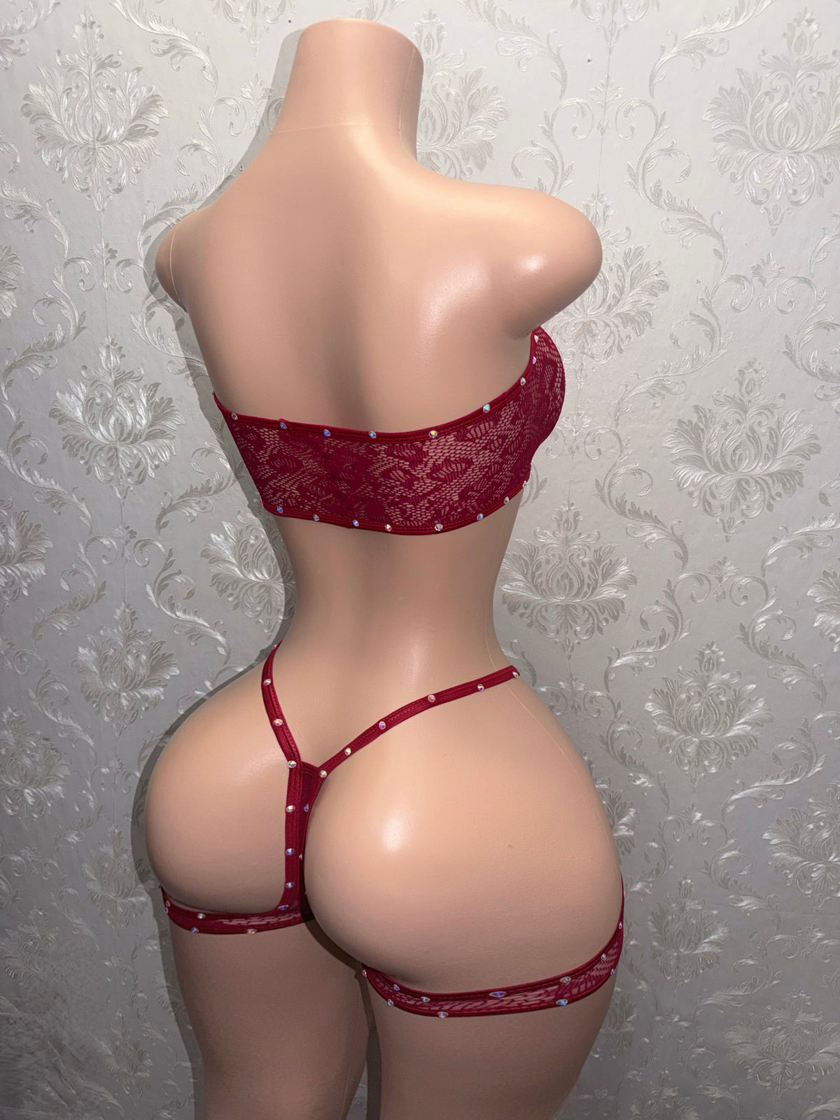 Jacqueline Wine Cheetah Cutout Fishnet Shorts Set Fits S-Li