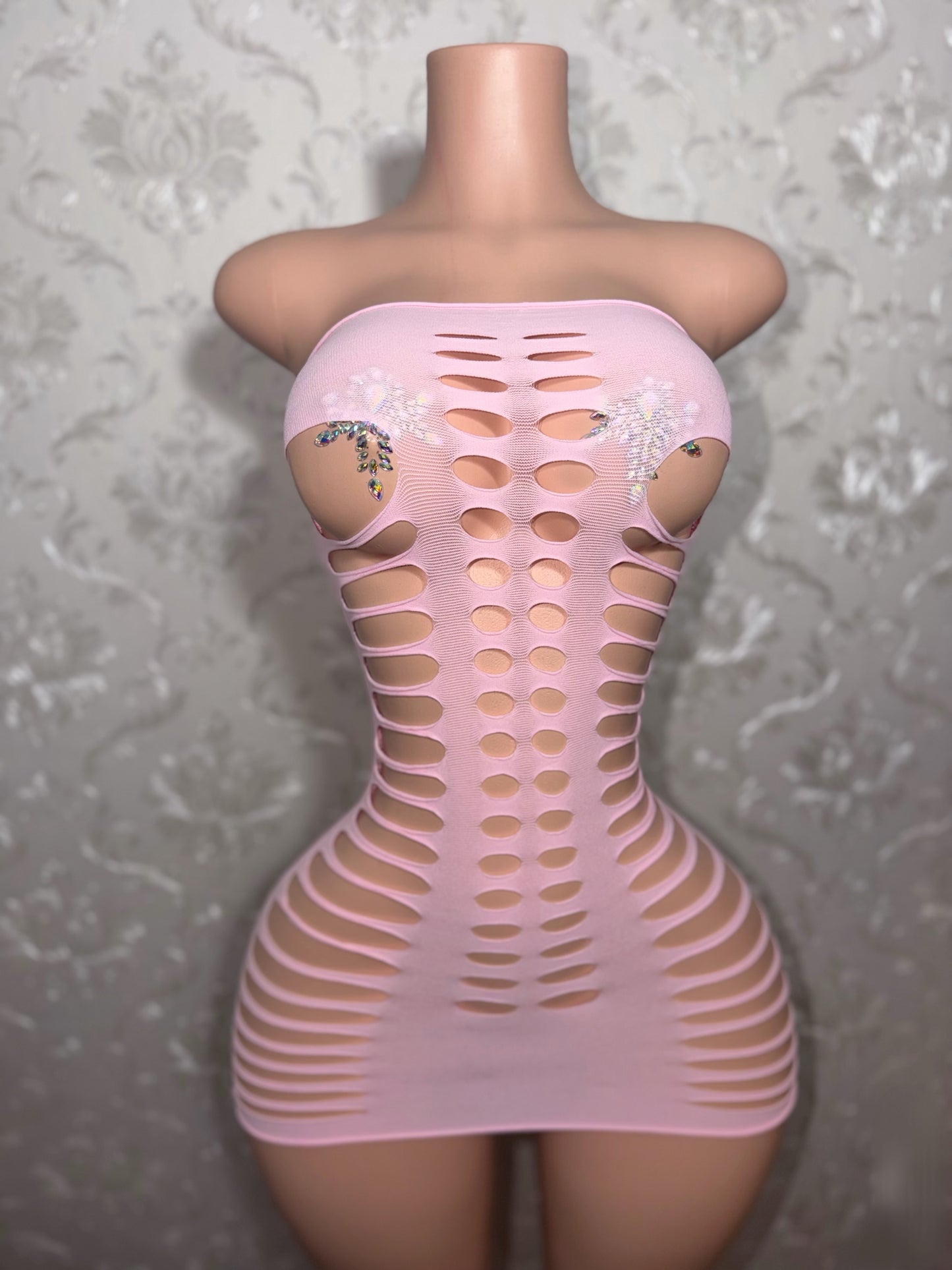 Monique Slit Fishnet Dress Fits XS-XL
