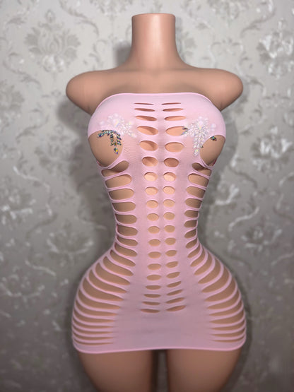 Monique Slit Fishnet Dress Fits XS-XL