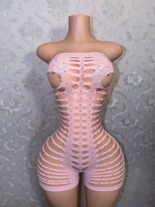 Monique Fishnet Slits Romper Fits XS-L