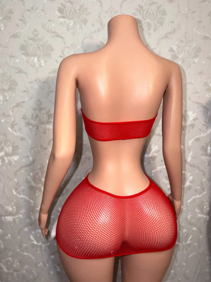 Slay Bellz — Holiday Fur Lined Fishnet Dress Fits XS-L