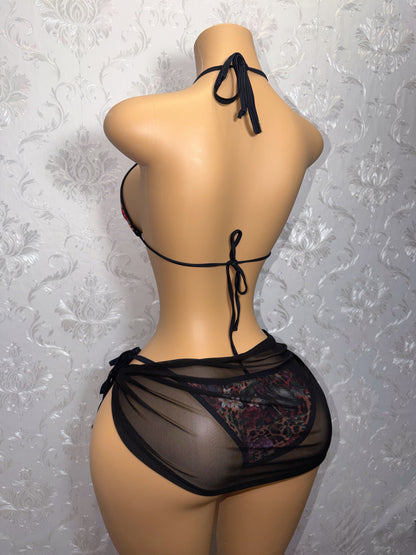 Forbidden Fruit Leopard Floral Bikini With Sarong