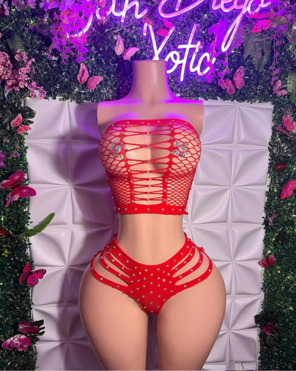 Natina 2 Piece Cheeky Fishnet Thong Set Fits All