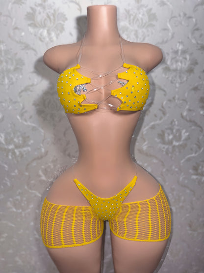 Riyah Diamond Studded Mesh Kini 3 Piece Set