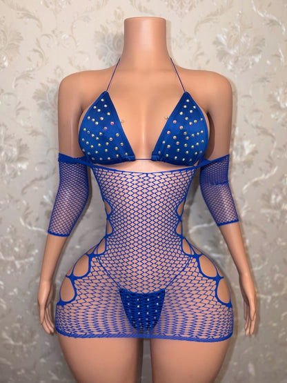 Martina Bikini + Teyana Fishnet Dress 3 Piece Set Fits XS-L