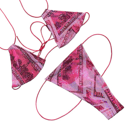 Money Piece - Holographic and Metallic Money Print Bikini