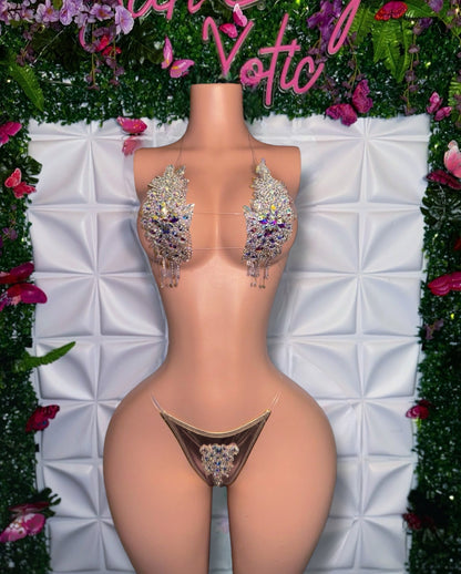 High Priestess Birthday Crystal Diamond Bikini Set with Appliqué Thong