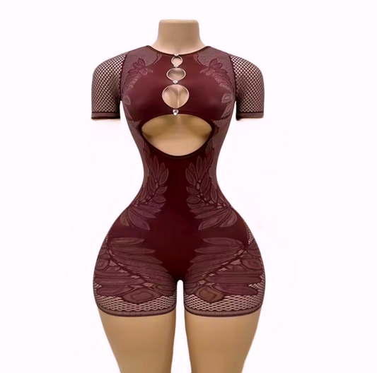 Saditty - Mesh Tee Romper in Brown or Black Fits XS-L
