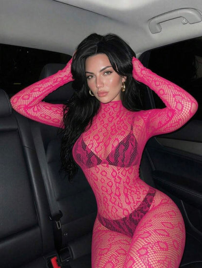 Sherice Cheetah Fishnet Bodystocking One Size Fits All