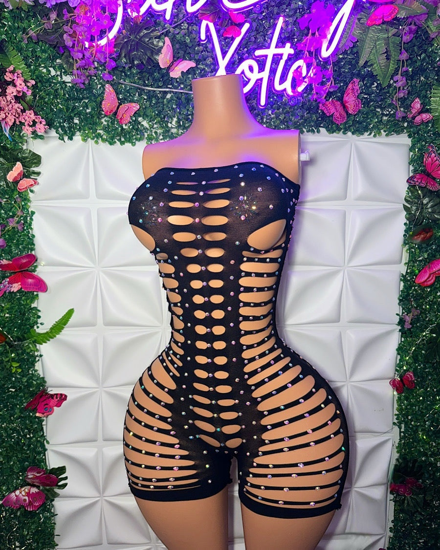Monique Fishnet Slits Romper Fits XS-L
