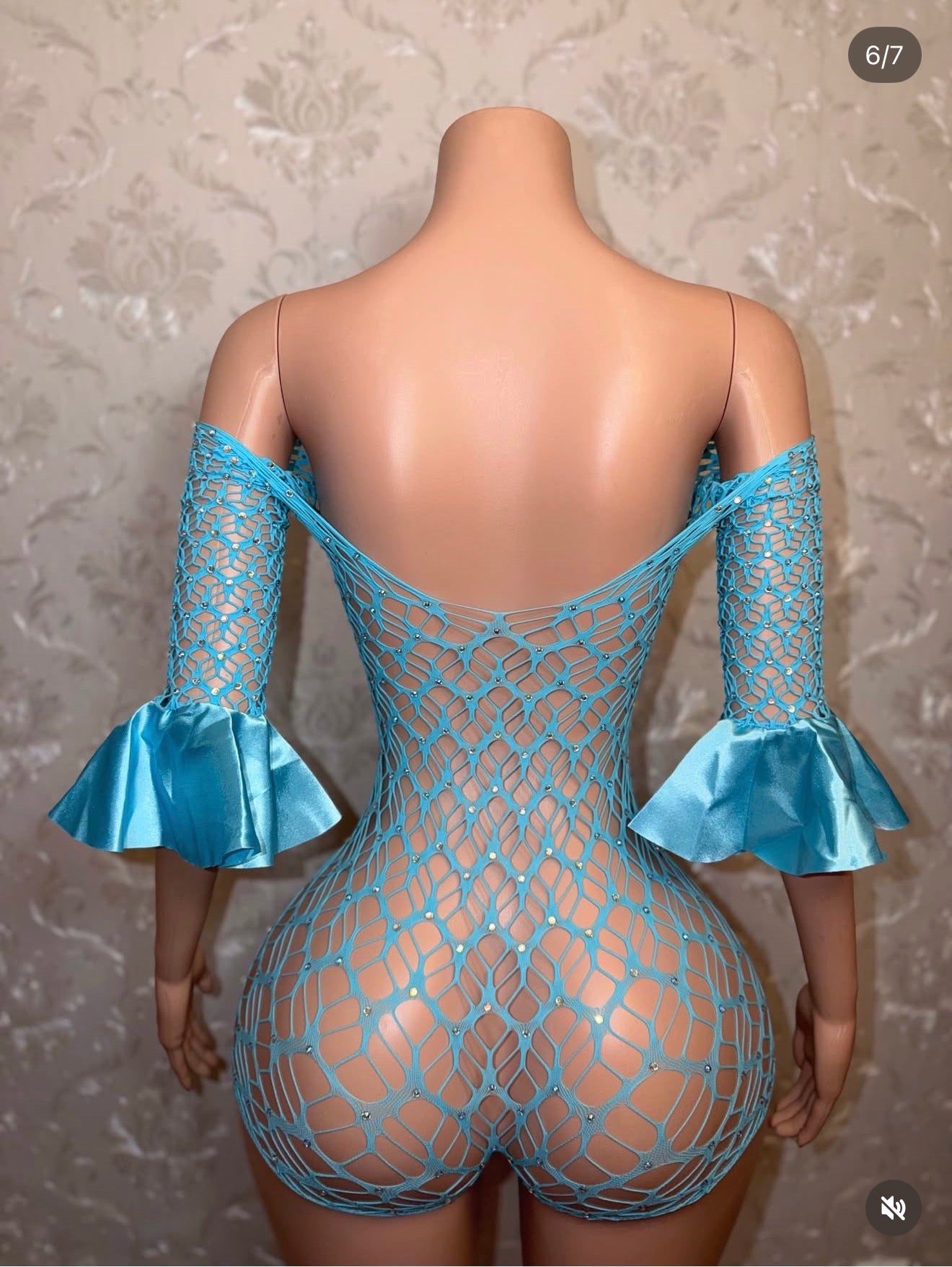 Kayla Off Shoulder Fishnet Romper Fits XS-M