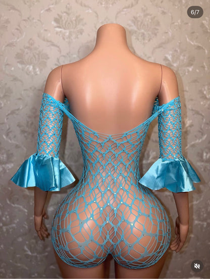 Kayla Off Shoulder Fishnet Romper Fits XS-M