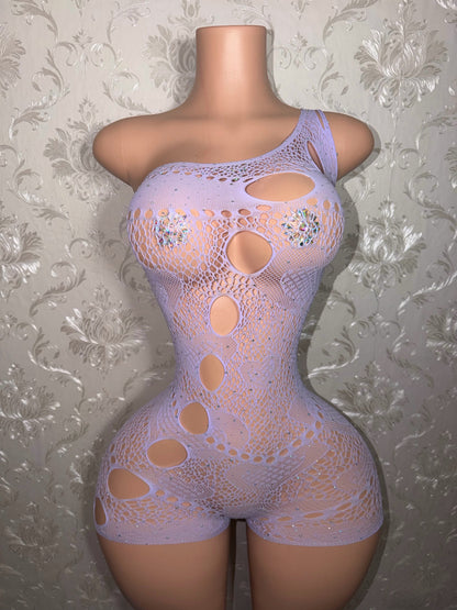 Jaidyn Fishnet Off Shoulder Romper Fits XS-XL