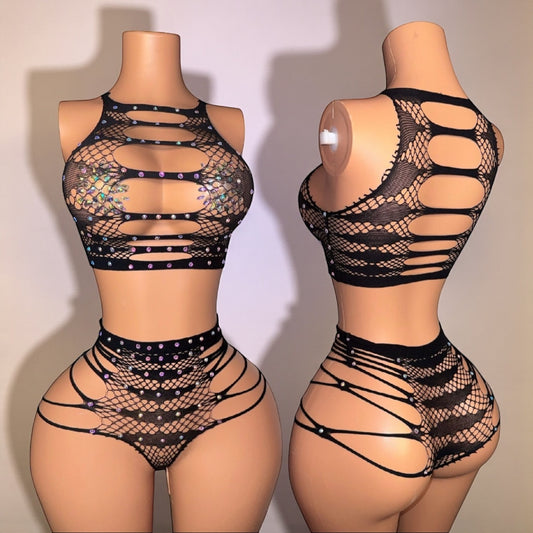 Nairobi Fishnet Cheeky Thong Set Fits XS-L