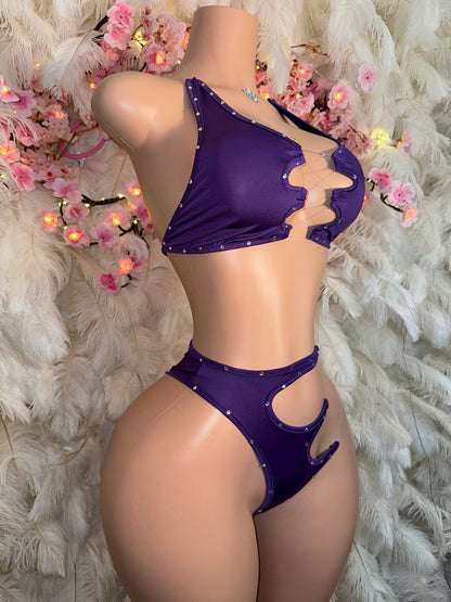 Mamacita — Royal Purple High Waisted Asymmetrical Thong 2 Piece