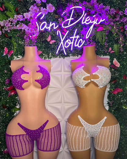 Riyah Diamond Studded Mesh Kini 3 Piece Set