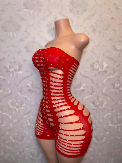 Monique Fishnet Slits Romper Fits XS-L