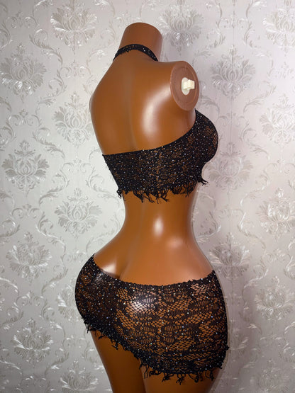 Amber — Fringe Fishnet Tank and Skirt Bikini Cover Up Set Fits XS-L