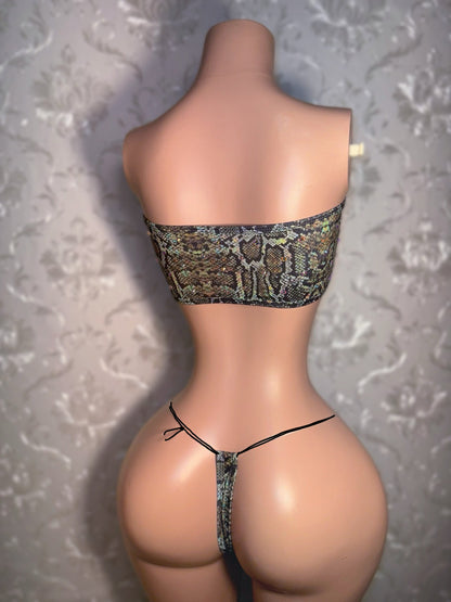 Calypso —  Bandeau Snakeskin 2 Piece on Black Cord