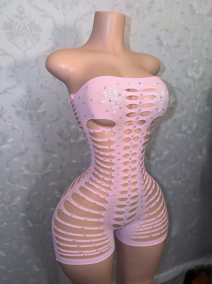 Monique Fishnet Slits Romper Fits XS-L