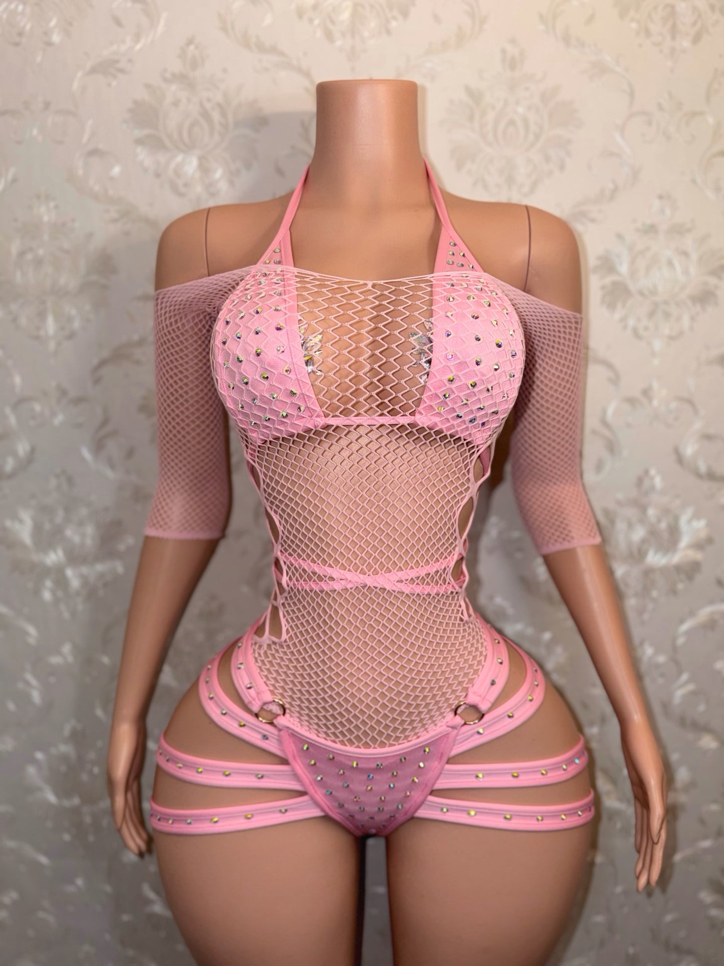 Georgia Peach + Teyana Fishnet Dress 3 Piece Set Fits S-L