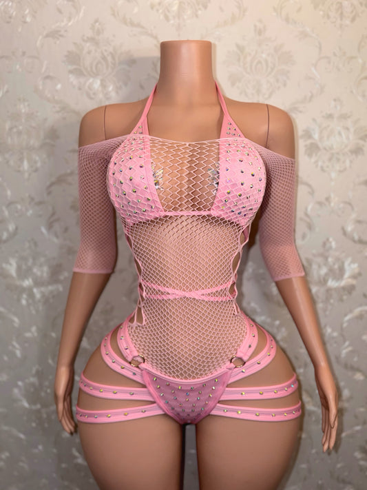 Georgia Peach + Teyana Fishnet Dress 3 Piece Set Fits S-L