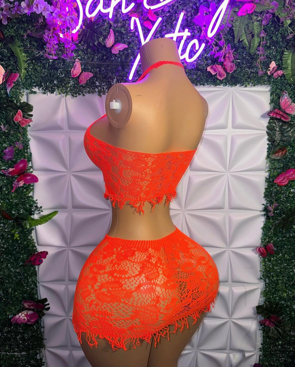 Amber Fringe Fishnet Skirt Set Fits XS-L
